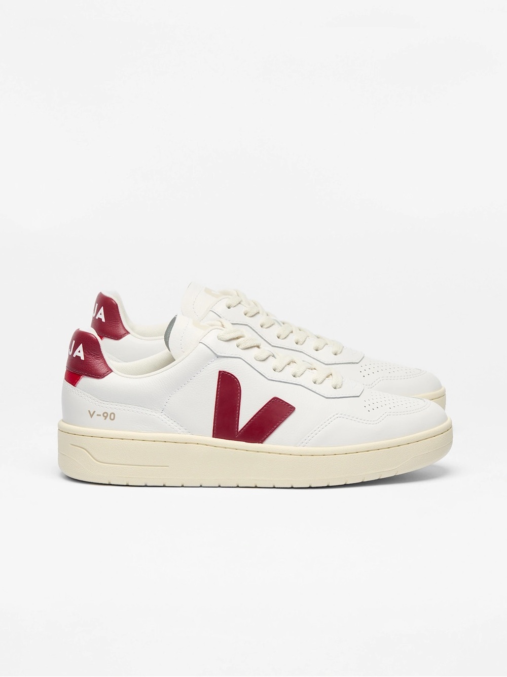 VEJA V-90 Leather Sneakers White Marsala Natural NWT Size 7.5